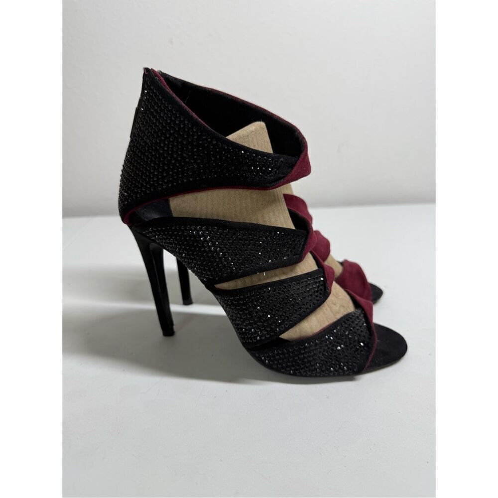 Express fashion statement sequin heels Size 8 Black Burgundy Back Zip